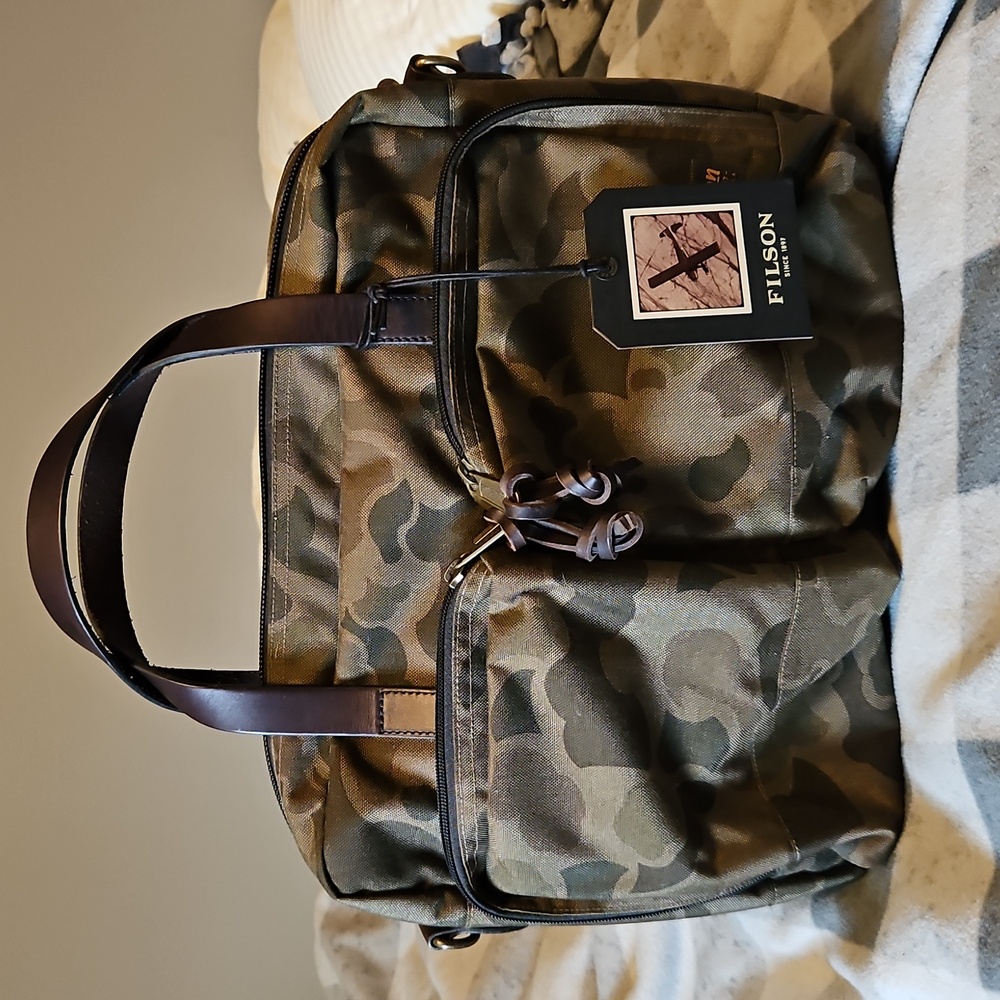 NWT FILSON Dryden Briefcase Dark Shrub Camo Nylon Leather Shoulder Bag